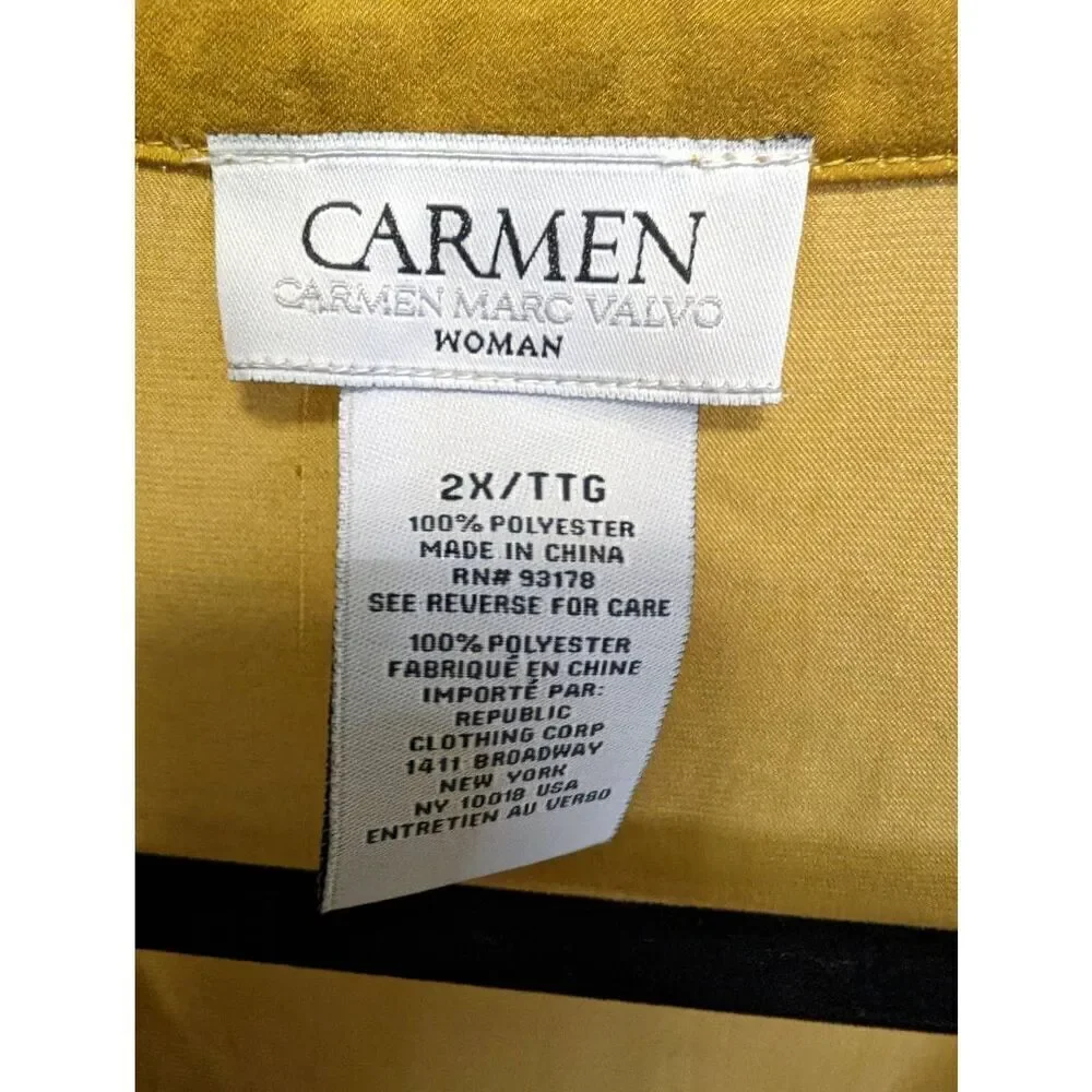 Carmen Marc Valvo Mustard Yellow Long Sleeve V Neck with Detailing Along Necklin - Picture 4 of 5